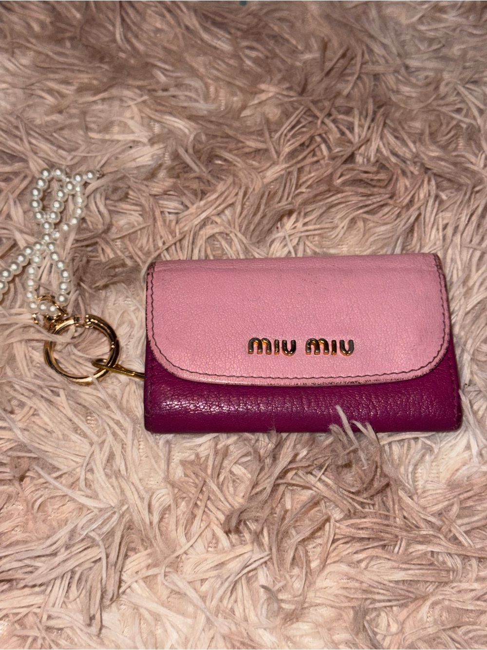 Miu Miu Vintage Pink & Fuchsia Madras Leather Bow 6-Key Holder